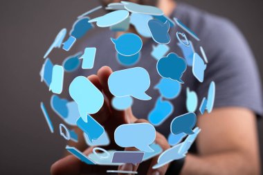 Küresel İletişim Ağı: Sohbet Baloncukları Küresiyle Etkileşen Adam