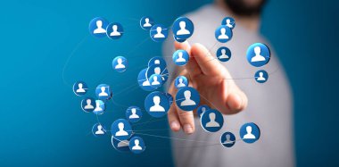 Dijital insan simgelerini gösteren insan eliyle bağlantılı ağ kavramı