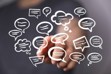 Yüzen Konuşma Baloncuklarına El Gösterimi: İletişim Konsepti