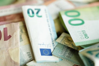 Pile of Euro banknotes close up
