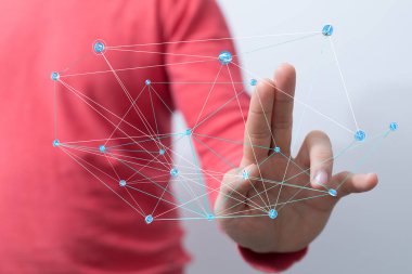 İletişim ve Yeniliği Temsil eden Dijital Ağ Bağlantısıyla El Etkileşimi