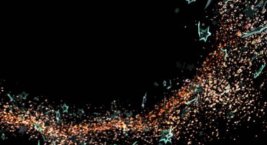 Parlayan parçacıkları ve siyah arkaplanı olan soyut yıldız alanı gökadası