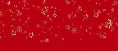 Altın Yıldızlar ve Kar Taneleriyle Şenlikli Kırmızı Arkaplan.