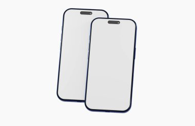 Boş ekranlı iki modern akıllı telefon, teknoloji konsepti.