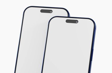 Modern akıllı telefonlar tasarım modellemesi: İki mavi çerçeve mobil aygıtı yakın plan.