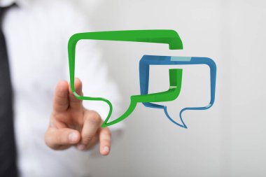 İşadamı Dijital Sohbet Kabarcığı Sembolünü Gösteriyor