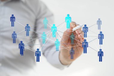 Bağlantının kavramsallaştırılması: Dijital ağ, insan etkileşimi illüstrasyonu