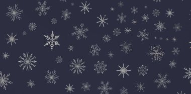 Kışın ve tatil tasarımı için koyu mavi arkaplanda kar tanesi deseni