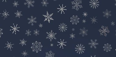 Tasarım ve dekor için lacivert arkaplanda kış kar tanesi deseni