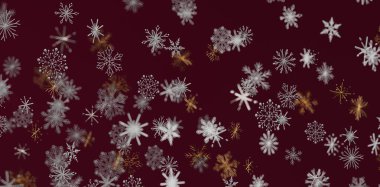 Kış Tatilleri İçin Koyu Kırmızı Arkaplanda Soyut Kar Taneleri Deseni
