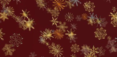 Kızıl Arkaplan Karşısındaki Soyut Kar Taneleri: Şenlikli Kış Tasarımı