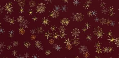 Kırmızı arka planda kar tanesi desenli altın rengi Noel bayramı