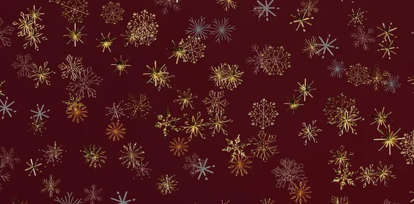 Kırmızı arka planda kar tanesi desenli altın rengi Noel bayramı