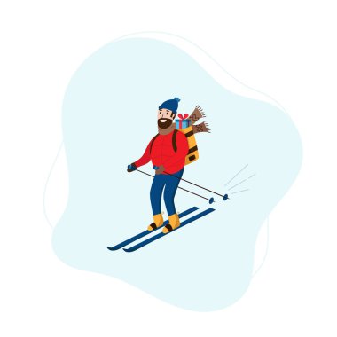 İnsan yılbaşı hediyesini kayaklarla hızlı dağıtır. 