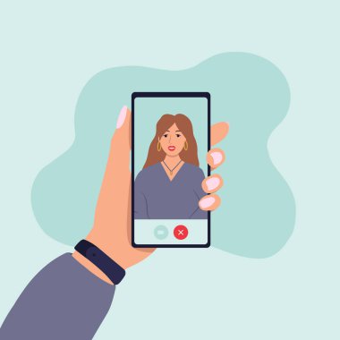 Arkadaşınla akıllı telefon görüntülü konuşma. Video konferansı. Diğer kişiye seslen. 