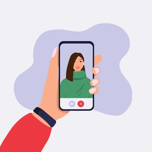Smartphone chat de vídeo con un amigo. Videoconferencia. Llamar a otra persona. — Archivo Imágenes Vectoriales