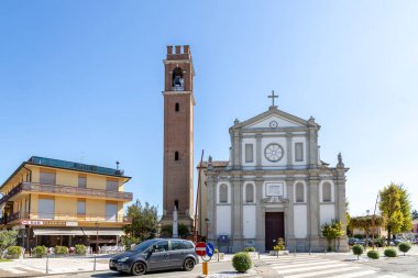 Mejaniga, Cadoneghe, Padua, Italy - Sep 2025: Church of SantAntonino Martire and bell tower