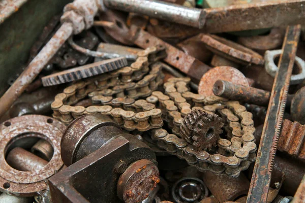 Detalhe Pilha Com Velhas Peças Enferrujadas Metal — Fotografia de Stock