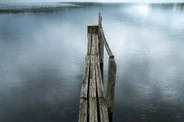 Old Wooden Pier Surface Pond Czech Nature Cloudy Day Fine — Stock Photo, Image