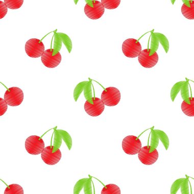 Kusursuz kırmızı kiraz desenli tasarım, düz kiraz desenli şablon vektörü.