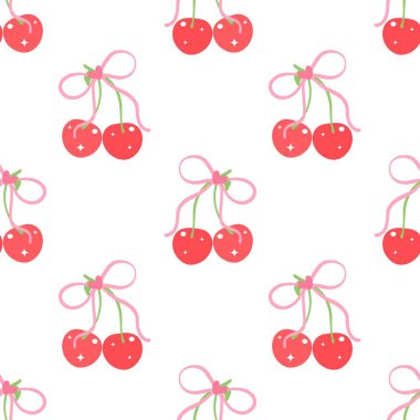 Kusursuz kırmızı kiraz desenli tasarım, düz kiraz desenli şablon vektörü.