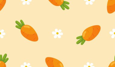 Havuçlu kusursuz desen, sebzelerin vektör çizimi, sağlıklı vejetaryen yemek duvar kağıdı.