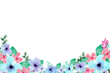 Beyaz arkaplanda çiçek çerçevesi şablonu. Vektör tasarım çizimi. Bunner için, düğün kartı. Dikdörtgen köşeler yan dekorasyon.