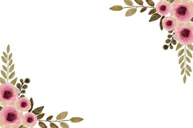 Beyaz arkaplanda çiçek çerçevesi şablonu. Vektör tasarım çizimi. Bunner için, düğün kartı. Dikdörtgen köşeler yan dekorasyon.