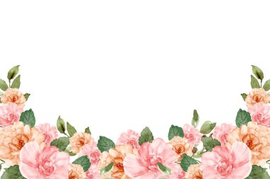 Beyaz arkaplanda çiçek çerçevesi şablonu. Vektör tasarım çizimi. Bunner için, düğün kartı. Dikdörtgen köşeler yan dekorasyon.