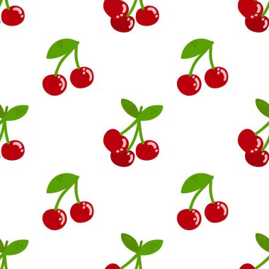 Kusursuz kırmızı kiraz desenli tasarım, düz kiraz desenli şablon vektörü.