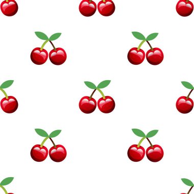 Kusursuz kırmızı kiraz desenli tasarım, düz kiraz desenli şablon vektörü.
