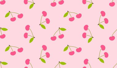 Kusursuz kırmızı kiraz desenli tasarım, düz kiraz desenli şablon vektörü.