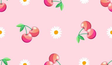 Kusursuz kırmızı kiraz desenli tasarım, düz kiraz desenli şablon vektörü.