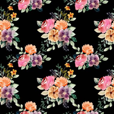 Baskı ve tekstil dokusu tasarımı için klasik çiçek desensiz dijital illüstrasyon