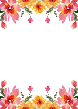 Olay daveti için elle çizilmiş suluboya çiçek çerçevesi şablonu