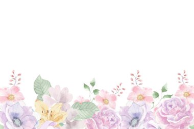 Çiçek ve yaprak suluboya kenarı, karışık tasarlanmış, standart ölçekli.