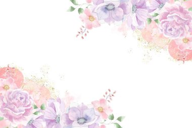 Çiçek ve yaprak suluboya kenarı, karışık tasarlanmış, standart ölçekli.