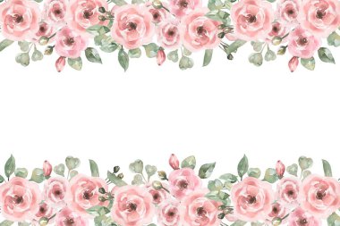 Renkli çayır çiçekleri suluboya botanik arka plan çerçevesi. Bahar ve yaz. Arka plan çiçekli suluboya düzenlemeleri..