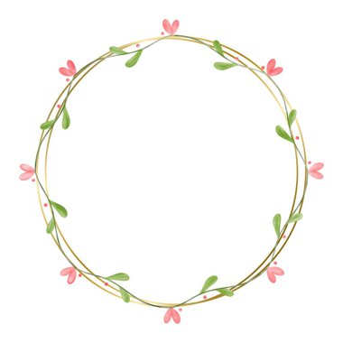 Altın çerçeveli suluboya çiçek çelengi.