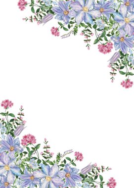 Düğün için çiçek ve dallarla suluboya davetiye şablonu, düğün öncesi parti, doğum günü, yıldönümü, tarih kaydet