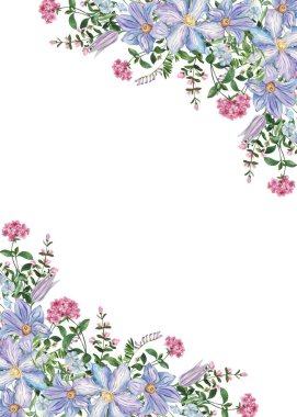 Düğün için çiçek ve dallarla suluboya davetiye şablonu, düğün öncesi parti, doğum günü, yıldönümü, tarih kaydet