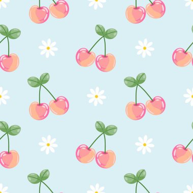 Kusursuz kırmızı kiraz desenli tasarım, düz kiraz desenli şablon vektörü. 