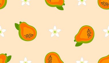Papaya kusursuz desenli arka plan. Tropik taze meyve. vektör illüstrasyonu.