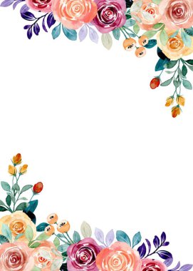 düğün, doğum günü, kart, arkaplan, davetiye, duvar kağıdı, çıkartma, dekorasyon için çiçek suluboya çerçevesi.