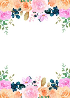 düğün, doğum günü, kart, arkaplan, davetiye, duvar kağıdı, çıkartma, dekorasyon için çiçek suluboya çerçevesi.