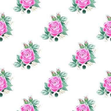 Suluboya yaz çiçekleriyle kusursuz desenli güzel bir çiçek deseni. Stok illüstrasyonu.