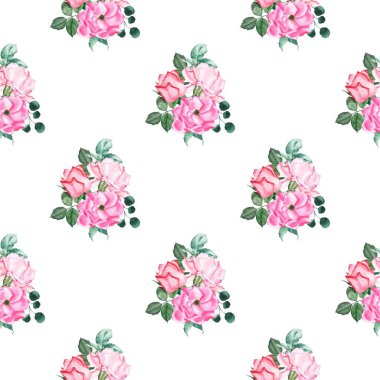 Suluboya yaz çiçekleriyle kusursuz desenli güzel bir çiçek deseni. Stok illüstrasyonu.