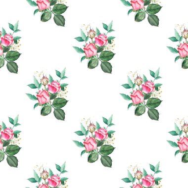 Suluboya yaz çiçekleriyle kusursuz desenli güzel bir çiçek deseni. Stok illüstrasyonu.