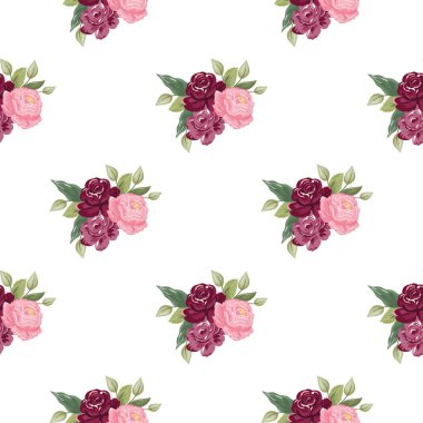 Suluboya yaz çiçekleriyle kusursuz desenli güzel bir çiçek deseni. Stok illüstrasyonu.