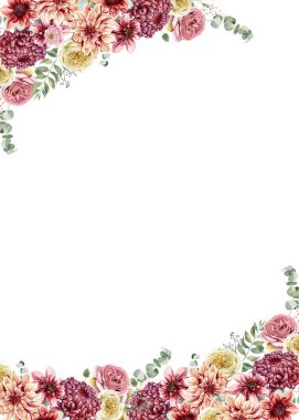 düğün, doğum günü, kart, arkaplan, davetiye, duvar kağıdı, çıkartma, dekorasyon için çiçek suluboya çerçevesi.